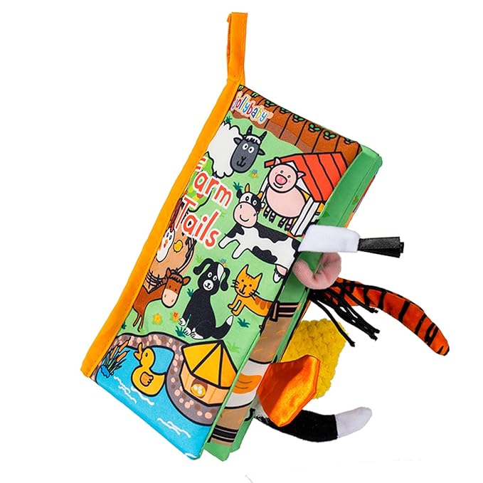 Jollybaby Baby Cloth Books, Touch & Feel Crinkle Soft Books, for Infants Babies, Toddler Early Educational Interactive Stroller Toys, Baby Girl & Boy Gift(Farm Tails)