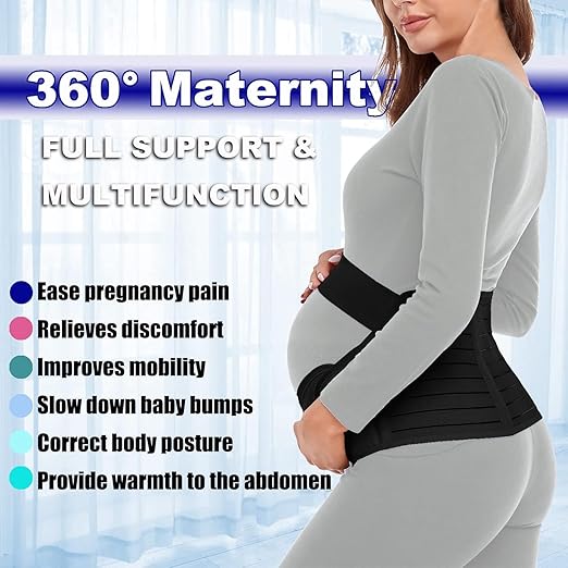 ChongErfei Maternity Belt Pregnancy Belly Band 3 in 1 Maternity Support Belt for Pregnant Back/Pelvic/Hip Pain, Maternity Band Belly Support for Pregnancy (Black, XL)
