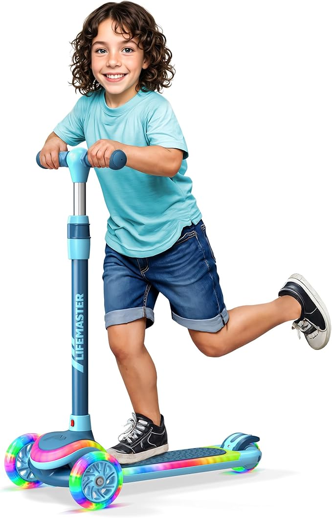 3-Wheel Kids Scooter with Multi-Color Lights on Deck & Wheels – 5-Height Adjustable Handlebar, Wide Anti-Slip Deck, Child Safety Certified, Boys & Girls Ages 3+ Supports Up to 150 lbs
