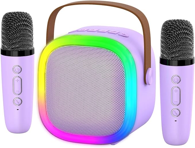 Karaoke Machine for Kids Adults, Portable Bluetooth Speaker with 2 Wireless Microphones and LED Lights, Kids Toys Birthday Gifts for Girls and Boys Ages 4, 5, 6, 7, 8,9,10,11,12+ Years, Home Party