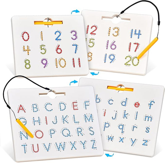 GAMENOTE Double Sided Magnetic Letter & Number Board Set - Alphabet & Numbers Tracing Board for Toddlers, ABC Uppercase & Lowercase Practicing, Math Learning, Educational Toys for Kids