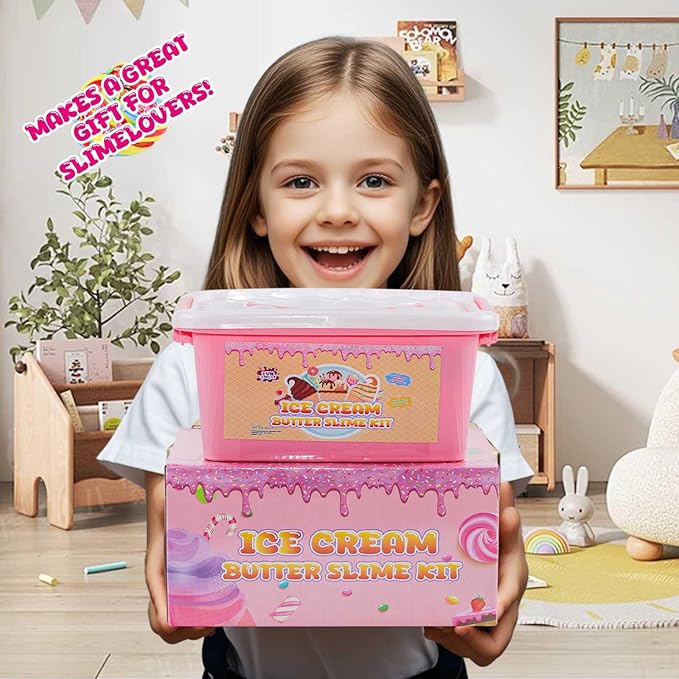 Funewest Slime Kit for Girls Ages 8-12 Mini Fluffy Butter Slime Making Kit Ice Cream Slime for Kids DIY Craft Kits with 30+ Piece Birthday Gifts