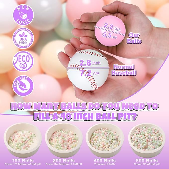 GOGOSO 100 Pit Balls Plastic Balls for Baby Toddlers GirlsToddlers for Playhouse, Baby Pool, Play Ball Fun Centers, for Babies, Kids, Toddlers 1-3, Phthalate Free BPA Free