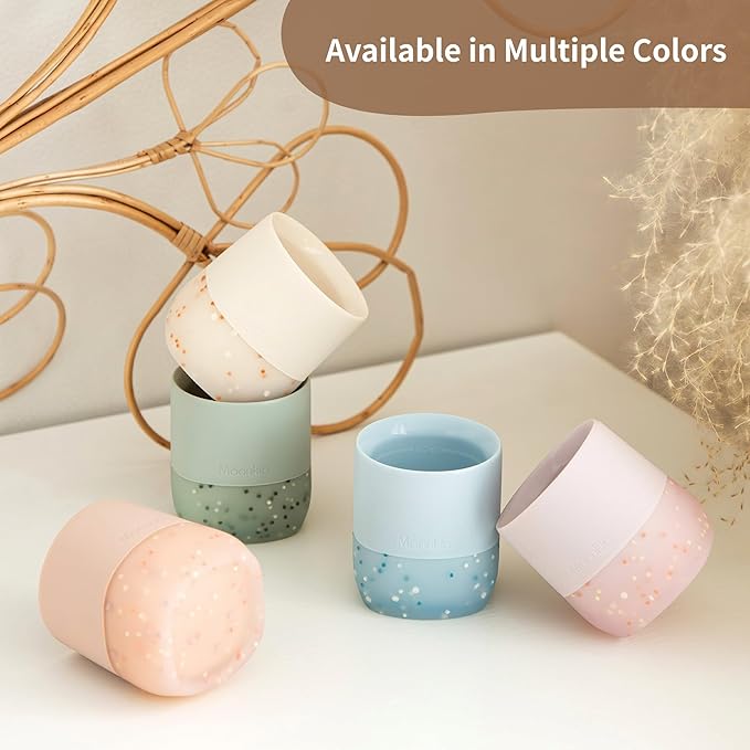 Moonkie Silicone Baby Cup 4 Months+ | Open Training Drinkware for Infants with Confetti Sprinkles | Baby-Led Weaning Essential | 2 oz (Blush, 1 Pack)