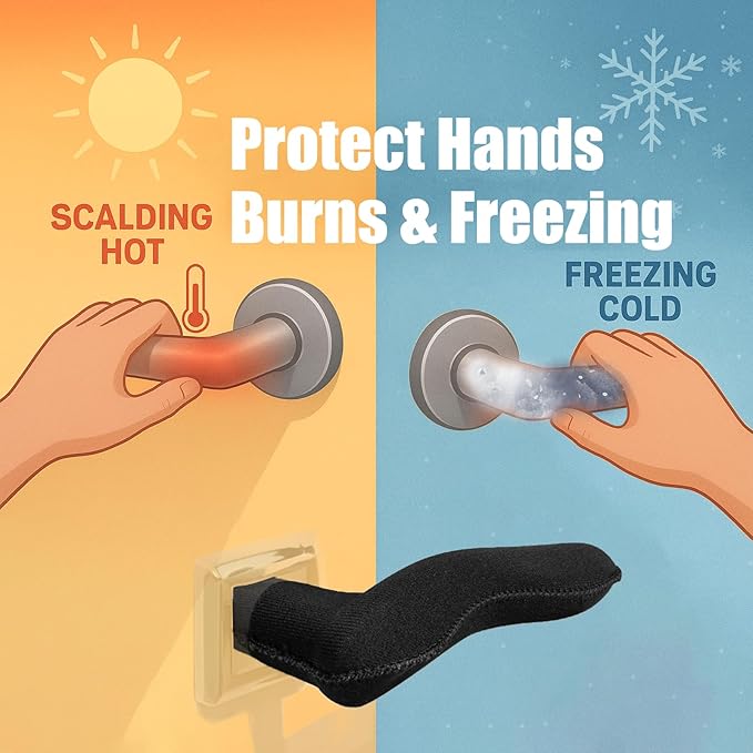 5PCS Door Handle Covers - Anti-Scald & Anti-Freeze Knob Protectors, Elastic Neoprene Rubber Cushion for Hot/Cold Handles, Universal Fit for Home/Office/School Doors