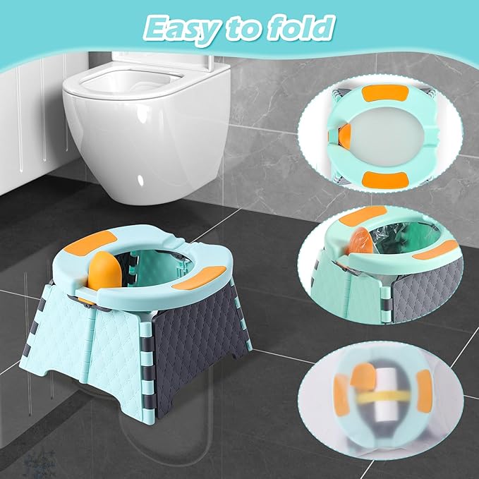 Portable Potty for Toddler Travel, Kids Travel Potty Training Chair with Travel Bag, Baby Potty Training Toilet for Outdoor and Indoor Easy to Clean (Blue) by Yszawmx, Includes 30 Replacement Bags