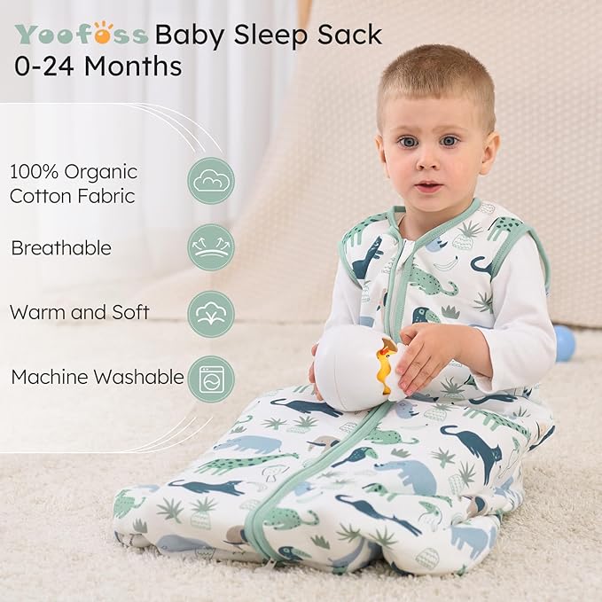 Yoofoss Baby Sleep Sack 0-6 Months, 1.5 Tog Baby Wearable Blanket with 2-Way Zipper, 100% Cotton Organic Fabric Winter Infant Sleeping Sack, Warm Soft Comfy