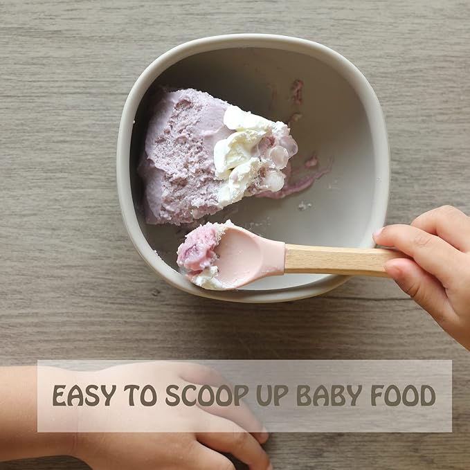 Ginbear Silicone Baby Spoons and Forks Self-feeding 12-18 Months, Soft-Tip Baby Flatware Sets for Girl, Toddler Feeding Utensils for Child, 4 Piece Set (Mauve/Pink)