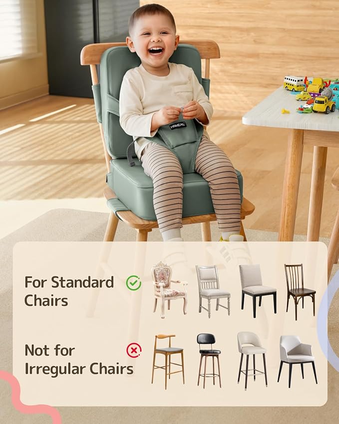 HOMEAL Booster Seat for Dining Table for Toddler Kid Baby, Adjustable Kids Breathable Booster Seat for Kitchen with Backrest and Adjustable Straps, Sage