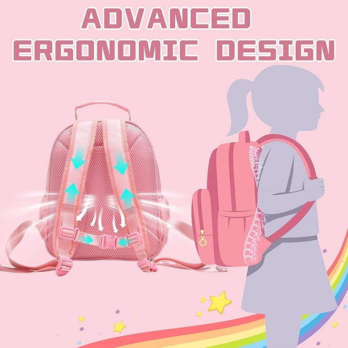 I IHAYNER Kids Glitter Lightweight Backpack for School Travel & Daycare, Toddler Backpack for Girls 3+ Preschool Kindergarten Elementary Kids Backpack-Rainbow Pink J