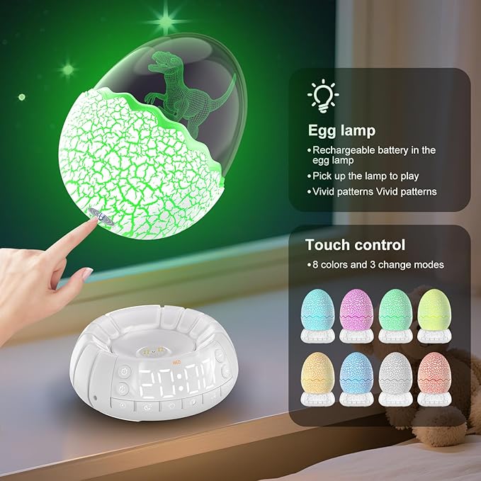Dinosaur Alarm Clock with Wake Up Light, Digital Clock on Desk + 8 Colors Night Light + 20 Sleep Training Sound + Bluetooth Speaker All in 1 for Kids/Boys/Girls/Adult (Dinosaur)