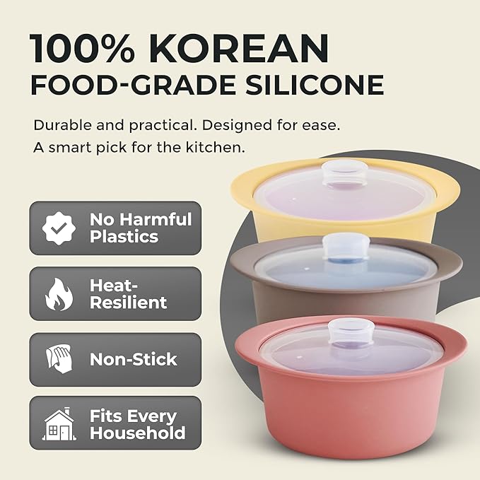 20oz Platinum Silicone Microwave Steamer Pot with Handle & Lid - Korea 100% Food-Grade Steamer Bowl, Heat-Resistant Cooker with Steam Holes, Easy Clean, Dishwasher Safe, Taupe Brown