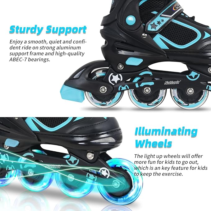 Nattork Blade Roller Skates for Boys with Light Up Wheel, Outdoor & Indoor Illuminating Black Inline Skates for Boys Little Kids Toddler Ages 5-8 4 5 6, Beginners