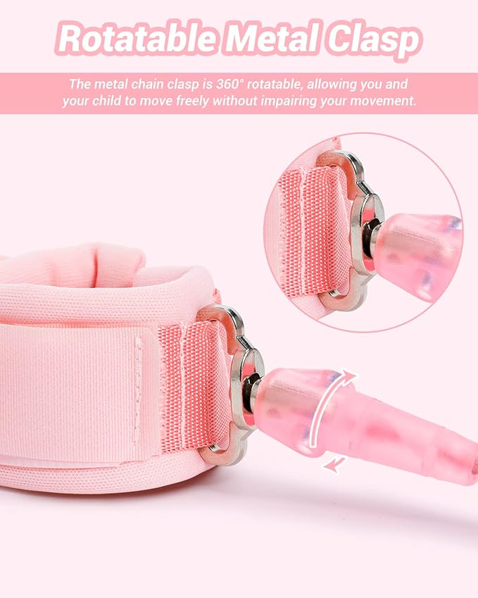 Anti Lost Wrist Link, Dr.meter 2 Pack Toddler Safety Leash with Key Lock, Reflective Child Walking Harness - Dual 8.2ft Length Pink & Blue Parent Kids Leash for Outdoor Activity Travel Gear