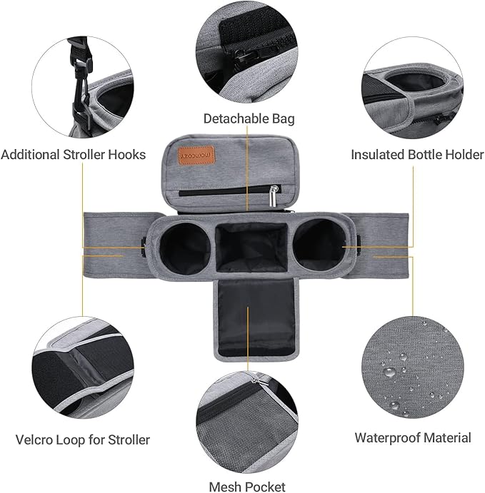 Momcozy Universal Stroller Organizer with Insulated Cup Holder Detachable Phone Bag & Shoulder Strap, Fits for Stroller like Uppababy, Baby Jogger, Britax, BOB, Umbrella and Pet Stroller