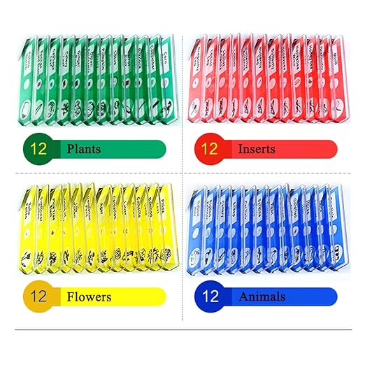 Prepared Microscope Slides for Kids, 48pcs Plastic Animals Insects Plants Flowers Sample Specimens for Students Children Homeschooling Biology Science Programs