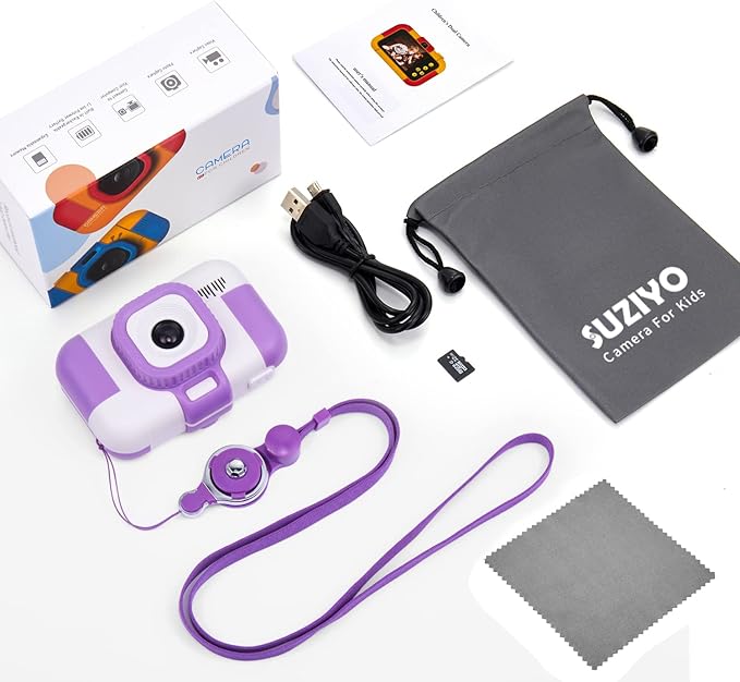SUZIYO Children Camera, Birthday Electronic Toys for Kids, Upgrade Toddlers Selfie Digital Camcorder 1080P for Age 4-7 Years Old Boys Girls with 32G SD Card, Purple