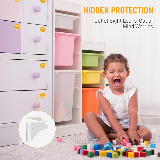 Magnetic Cabinet Locks Baby Proofing - Children Proof Cabinet Drawers Safety Locks (10 Locks and 2 Keys)