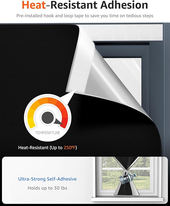 Sumobaby Blackout Curtains for Bedroom Portable 13"x70",No Drill Blackout Shades with Upgraded Hook&Loop Tapes,100% Black Out Window Cover,Thermal Insulated Blinds for Bedroom,Nursery(1 Panel,Black)
