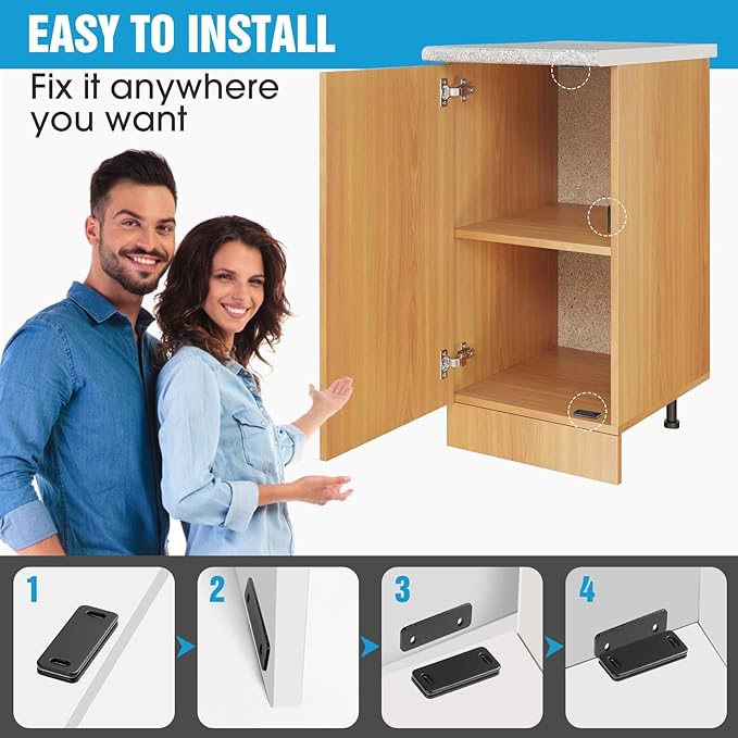 Ultra Thin Cabinet Magnets Door Catch, Adhesive Drawer Latch,Cabinet Magnetic Catch for Kitchen,Closet Door,Cupboard Wardrobe,Sliding Closure,No-Gap Design (Black 4PCS)