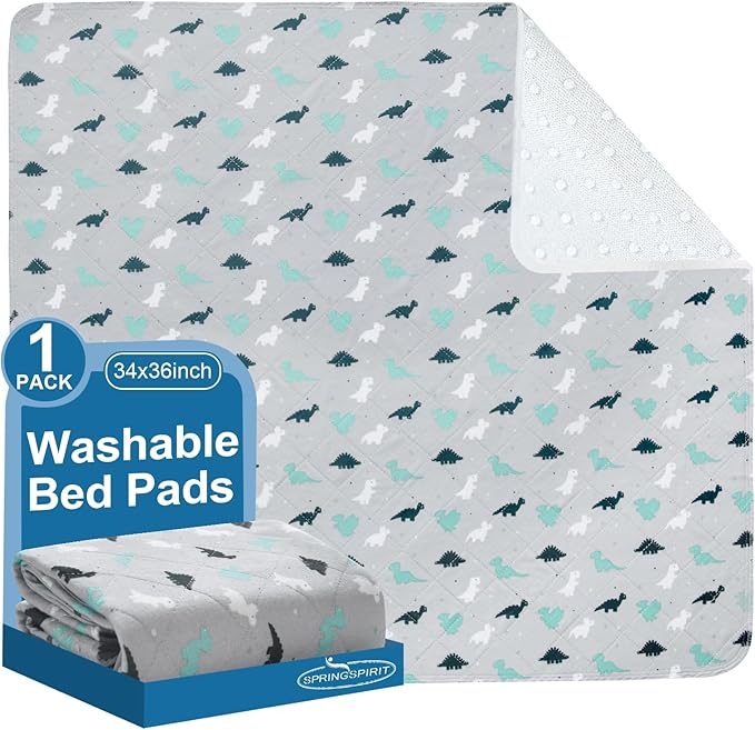 Potty Training Pee Pads for Kids, Toddlers Mattress Pad 100% Waterproof, Non Slip 34''x 36'' Bed Wetting Pad for Twin Beds, Washable, Reusable Mattress & Sheet Protector, Dinosaur