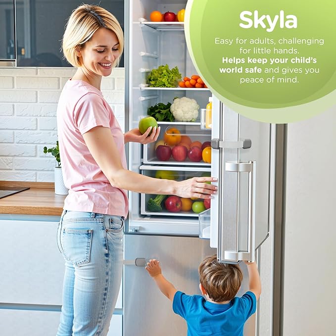 Baby Proofing Child Safety Locks (8 Pack) by Skyla Homes - The Safest, Quickest and Easiest 3M Adhesive Cabinet Latches, No Screws & Magnets, Multi-Purpose for Furniture, Kitchen, Ovens, Toilet Seats