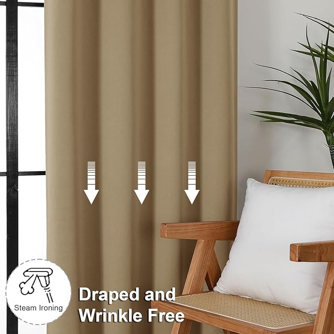 Simplebrand Ava Taupe Blackout Curtains for Bedroom, 72 Inch Length, 2 Panels Set, Privacy Thermal Insulated Rod Pocket Curtains for Patio, French Door, W40 x L72 Inch