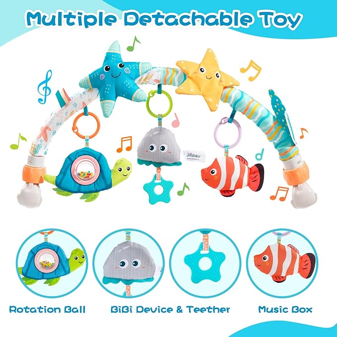 Jollybaby Musical Bassinet Stroller Crib Mobile Toy for Baby 0-6-12 Months, Infant Clip On Arch Hanging Toy with Music, Montessori Sensory Nursery Mobiles Attachment Toy for Newborn Gift - Starfish