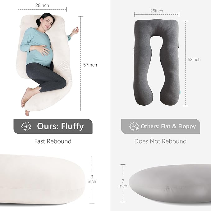 MOON PARK Pregnancy Pillows for Sleeping - U Shaped Full Body Maternity Pillow with Removable Cover - Support for Back, Legs, Belly, HIPS - 57 Inch Pregnancy Pillow for Women - Ivory