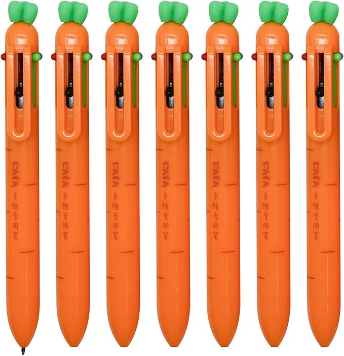 10 pieces Carrot-Shaped 6-Color Retractable Ballpoint Pens, Cute Vegetable Design Multicolor Writing Pens for School, Office, Note-Taking, Journaling (Assorted Colors)
