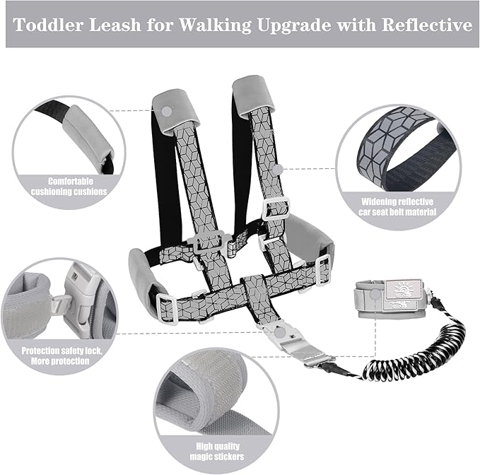 Toddler Leash for Walking, Toddler Safety Harnesses Leashes, Safety Harness with Lock for Kids, Anti Lost Wrist Link for Toddlers ，Upgrade with Reflective Tape Liner（6.5ft）for Kids