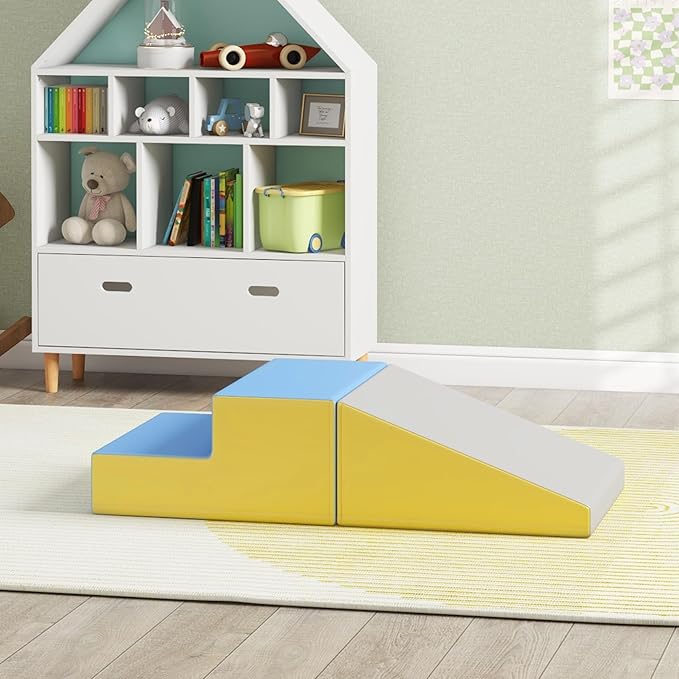 Soozier 2 Piece Climb and Crawl Activity Play Set, Soft Secure Foam Playset for Toddler, Preschooler, Indoor Play, Baby Learning Toys, Contemporary