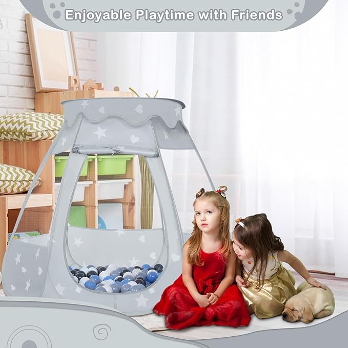 Baby Ball Pit for Toddler with 50 Balls, Kids Pop Up Play Tent for Girls, Princess Toys Gifts for Children Indoor & Outdoor Playhouse (Gray: Gray/White/Babyblue, 109x90cm/50 Balls)