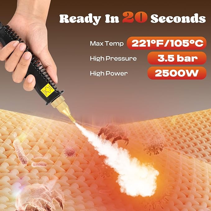 Moongiantgo Handheld Steam Cleaner 2500W High Pressure 1.5L Steamer for Cleaning, Portable Steam Cleaner for Home Kitchen Bathroom, Steam Cleaner for Car Detailing Grout Tile (Red)