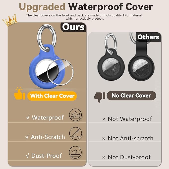 Upgrade Waterproof 2 Pack Airtags Holder with Apple Airtags Keychain, Hard PC Air Tag Case, Anti-Scratch & Shock Air tag Holder, Men's Women's Keyrings & Keychains -Black+Blue