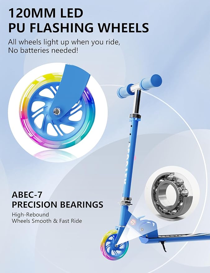 Scooter for Kids Ages 3+, 2 Wheels Kids Kick Scooter with Led Light Up & 3 Levels Adjustable, Lightweight Foldable for Boys&Girls