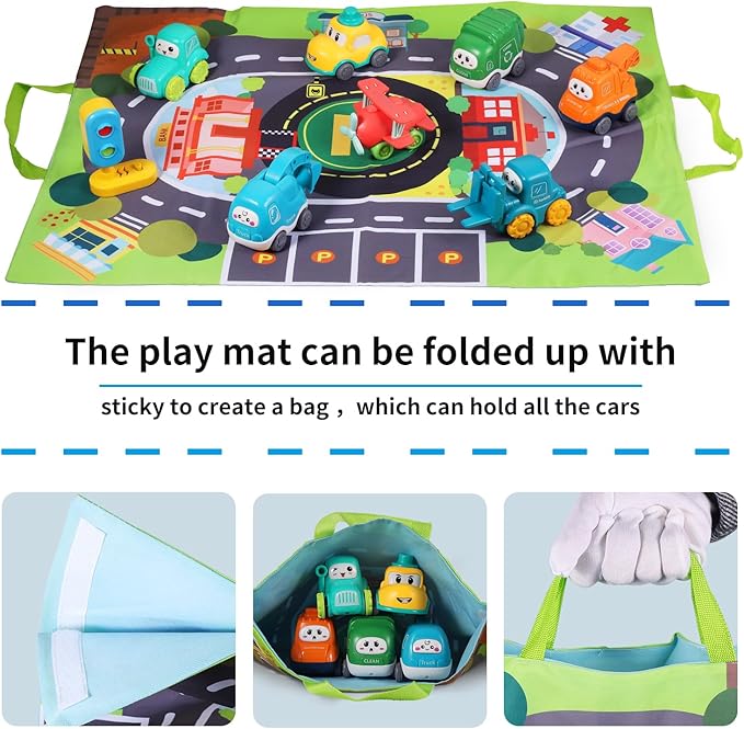 ALASOU 8 PCS Baby Cranes Car Toys with Playmat/Storage Bag|1st Birthday Gifts for Toddler Toys Age 1-2|Baby Toy for 1 2 Year Old Boy|1 2 Year Old Boy Birthday Gift for Infant 12 18 Months