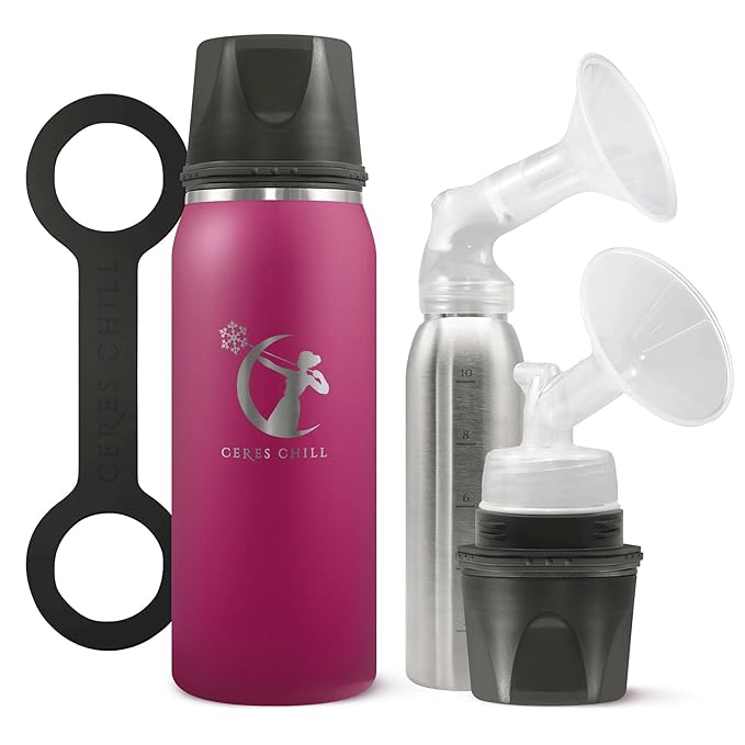 CERES CHILL OG Breastmilk Chiller, Reusable Storage Container, Up to 34 oz. - Bottle Cooler Keeps Milk at Safe Temperatures for Up to 20 Hours, Connects w/Most Pumps (Plum)