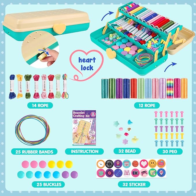 Friendship Bracelet Making Kit with Storage Box,DIY String Bracelet Arts and Craft for Girls Aged 8-12,Kids' Travel Activity Toy Set,Easter Birthday Gifts for Ages 6 7 8 9 10 11 12 Year Old Blue