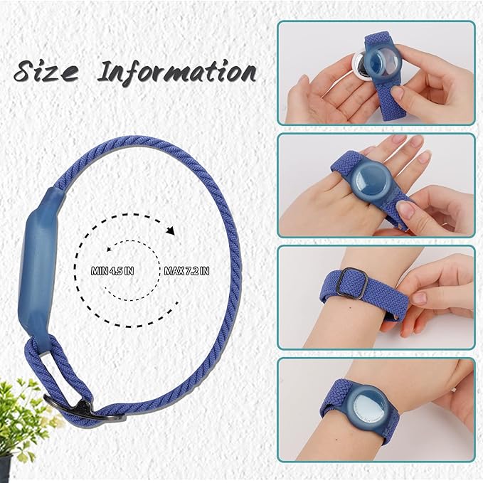 Kids Bracelet Compatible with AirTag, GPS Kid Tracker Holder Braided Wristband for Apple Air Tag, 2022 Upgraded Nylon Adjustable Anti Lost Airtag Watch Band for Kids Children Elders (blue)