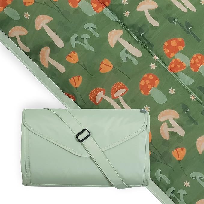 Little Unicorn 5'x10' XL Outdoor Family Picnic & Beach Blanket | Durable & Water-Resistant Fabric | Compact Fold & Easily Wipes Clean | Zipper Pocket (Woodland Mushroom)