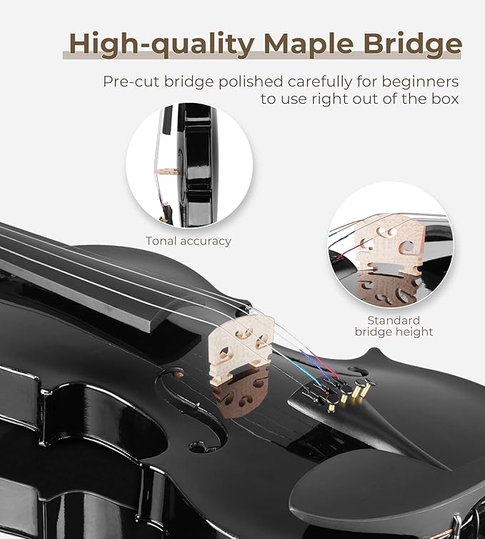 Vangoa 4/4 Full Size Beginner Violin Set, Acoustic Violin for Adults, Teens and Children over 11, Violin Beginner Set (with Hard Case, Rosin, Shoulder Rest, Bow, Spare Strings, Mutes and Black Set)