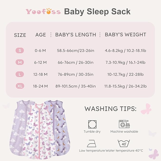 Yoofoss Baby Sleep Sack 6-12 Months Baby Wearable Blanket 100% Cotton 2-Way Zipper TOG 0.5 Toddler Sleeping Sack 3 Pack, Lightweight Sleep Sacks for Babies(Medium)