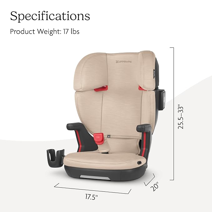 UPPAbaby Alta V2 High Back Booster Seat/Seven-Position, Active Support Headrest for Growing Children/SecureFit Integrated Belt Guide + Positioner/Cup Holder Included/Kavneer (Almond Mélange)