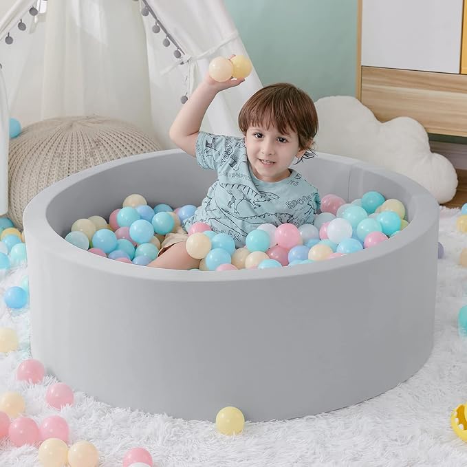 Foam Ball Pit, 35.4"x 11.8" Ball Pits for Toddlers, Soft Round Kiddie Baby Playpen Ball Pool for Kids, Ideal Gift for Babies Indoor and Outdoor Game, Grey, (Balls not Included)