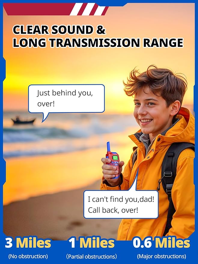 Walkie Talkies Toys for Kids Rechargeable, Long Range 2 Way Radio, Outdoor Camping Games Party Toys for 3 4 5 8-12 Year Old Boys Birthday Xmas Gift for Kids, 3 Pack