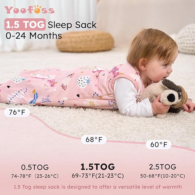 Yoofoss Baby Sleep Sack 0-6 Months, 1.5 Tog Baby Wearable Blanket with 2-Way Zipper, 100% Cotton Organic Fabric Winter Infant Sleeping Sack, Warm Soft Comfy