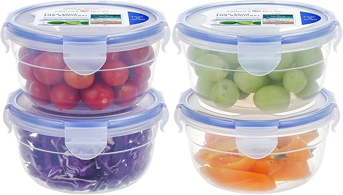 KIGI [ 4 PACK ] 10oz Small Plastic Bowls with Lid Leakproof Food Storage Container Set Meal Prep Containers