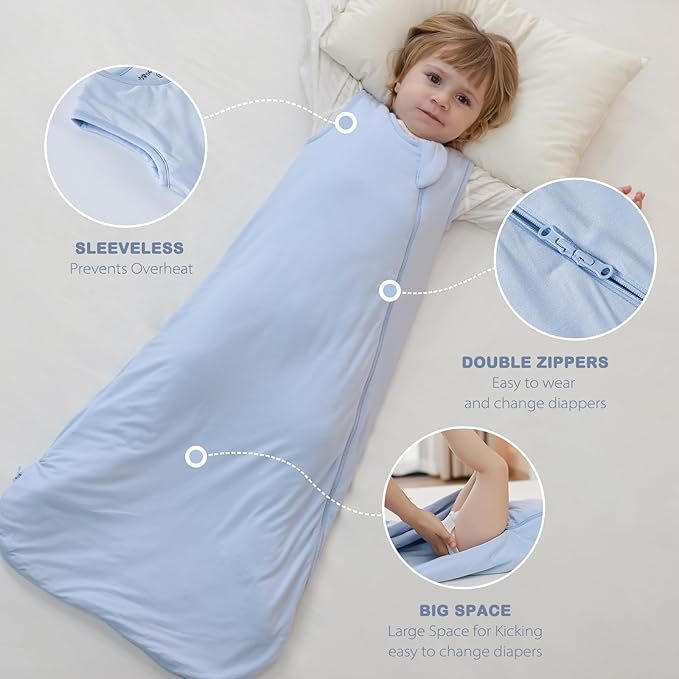 Mosebears Unisex Baby Sleep Sack 1.0 TOG, Supersoft Rayon Made from Bamboo Wearable Blanket with 2-Way Zipper (Fog Blue,0-6 Months)