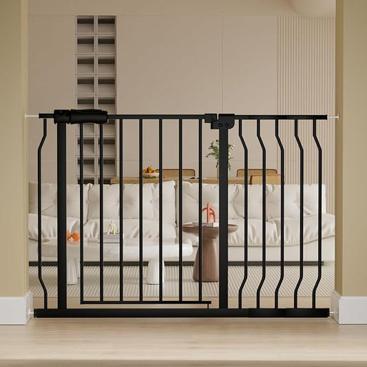 Extra Wide Baby Gate Extra Wide Extra Tall Dog Gates for Stairs Doorways Black Metal Tension Indoor Safety Gates with Pressure Mount 38.5-43.5 Inch Wide